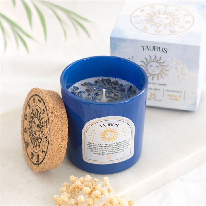 Taurus Amber & Vanilla Gemstone Zodiac Candle