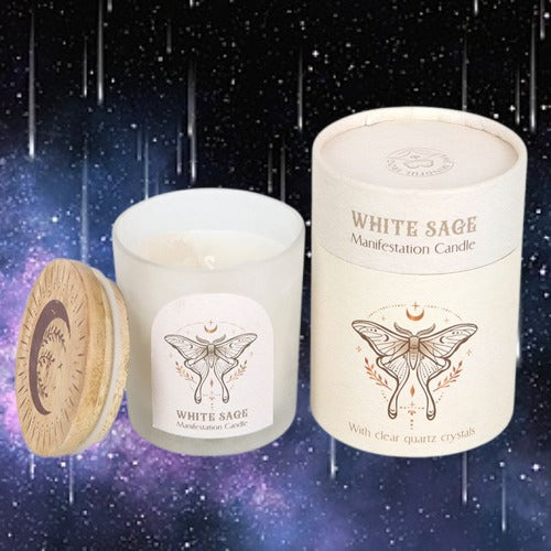 Luna Moth Manifestation Candle with Clear Quartz Crystals