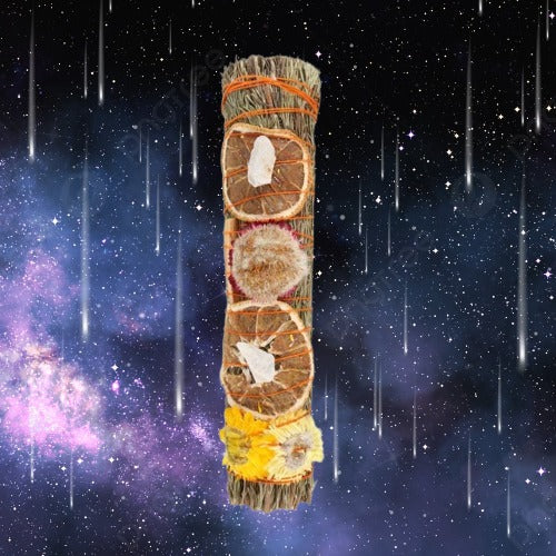 9in Ritual Wand Smudge Stick with Rosemary, Palo Santo and Quartz