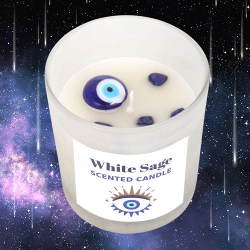 All Seeing Eye White Sage Crystal Chip Protection Candle