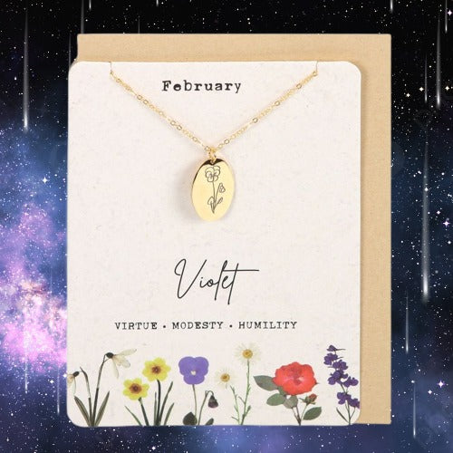 February Violet Birth Flower Necklace Card