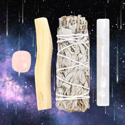 Smudge Kit with Rose Quartz Crystal