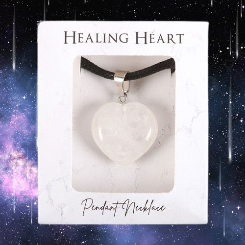 Clear Quartz Healing Crystal Heart Necklace