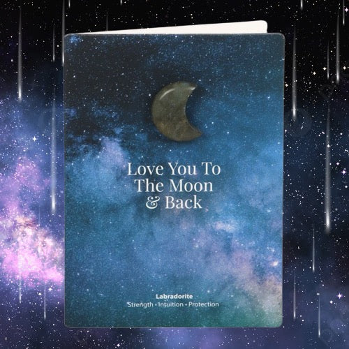 Moon & Back Labradorite Crystal Moon Greeting Card