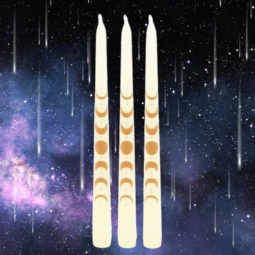 Set of 3 Off White Moon Phases Taper Dinner Candles