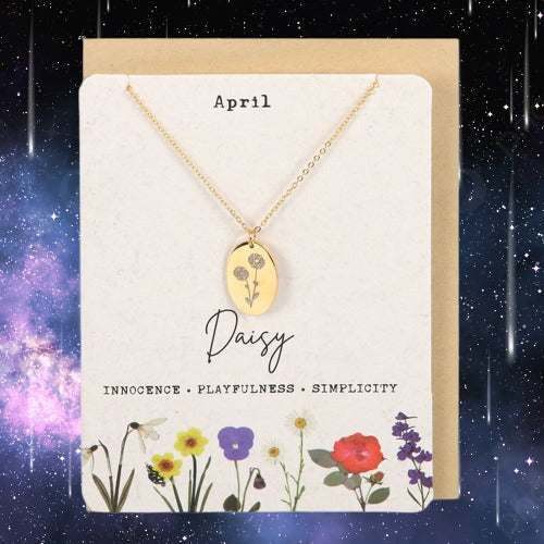 April Daisy Birth Flower Necklace Card