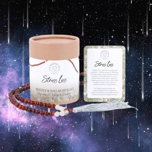 Stress Less Rosewood & Clear Quartz Mala Necklace