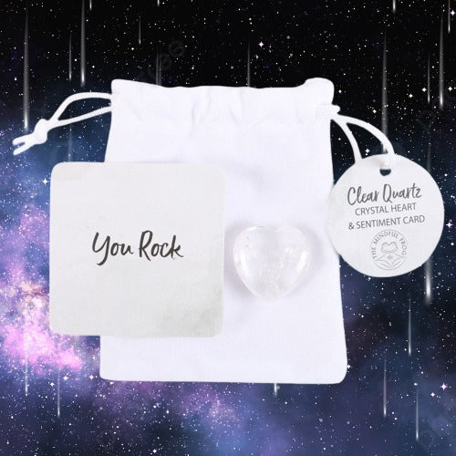 You Rock Clear Quartz Crystal Heart in a Bag