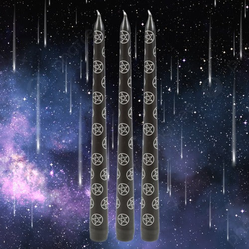 Set of 3 Black Magic Pentagram Taper Candles