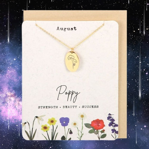 August Poppy Birth Flower Necklace Card