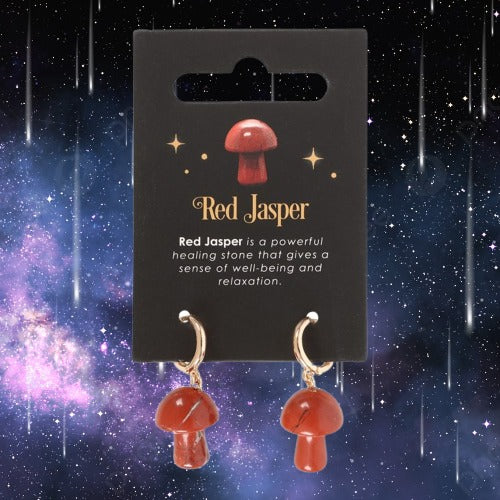 Red Jasper Crystal Mushroom Earrings