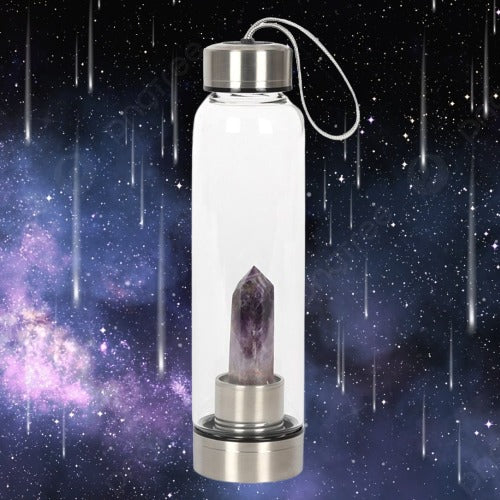 Amethyst-Infused Calming Glass Water Bottle for Inner Peace and Clarity